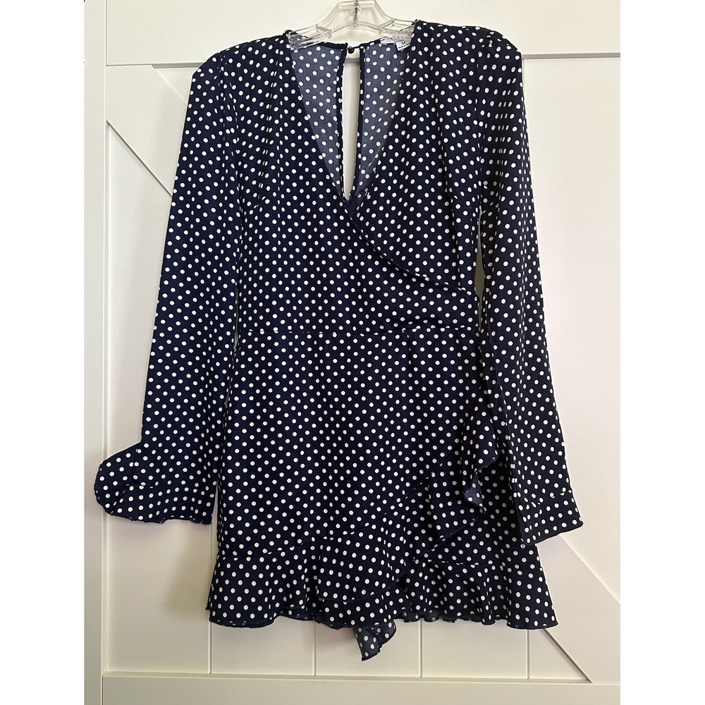 Favlux Fashion Womens Dress Navy Polka-Dots Lined Romper Wrap Dress‎ Size Medium